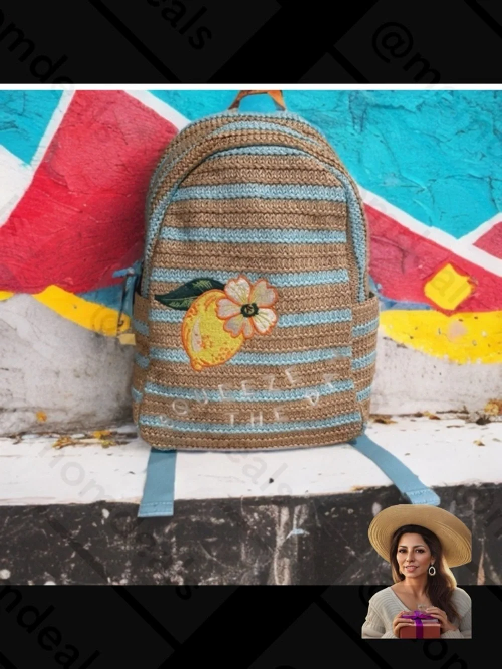 Vera Bradley Small Straw Compact Backpack in Lemon Grove “Squeeze The Day” NWT